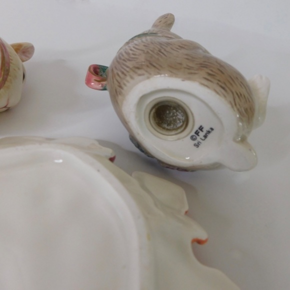 FITZ AND FLOYD Halcyon Bunny Rabbit Salt Pepper Shakers Floral Under Tray Easter - Picture 10 of 12